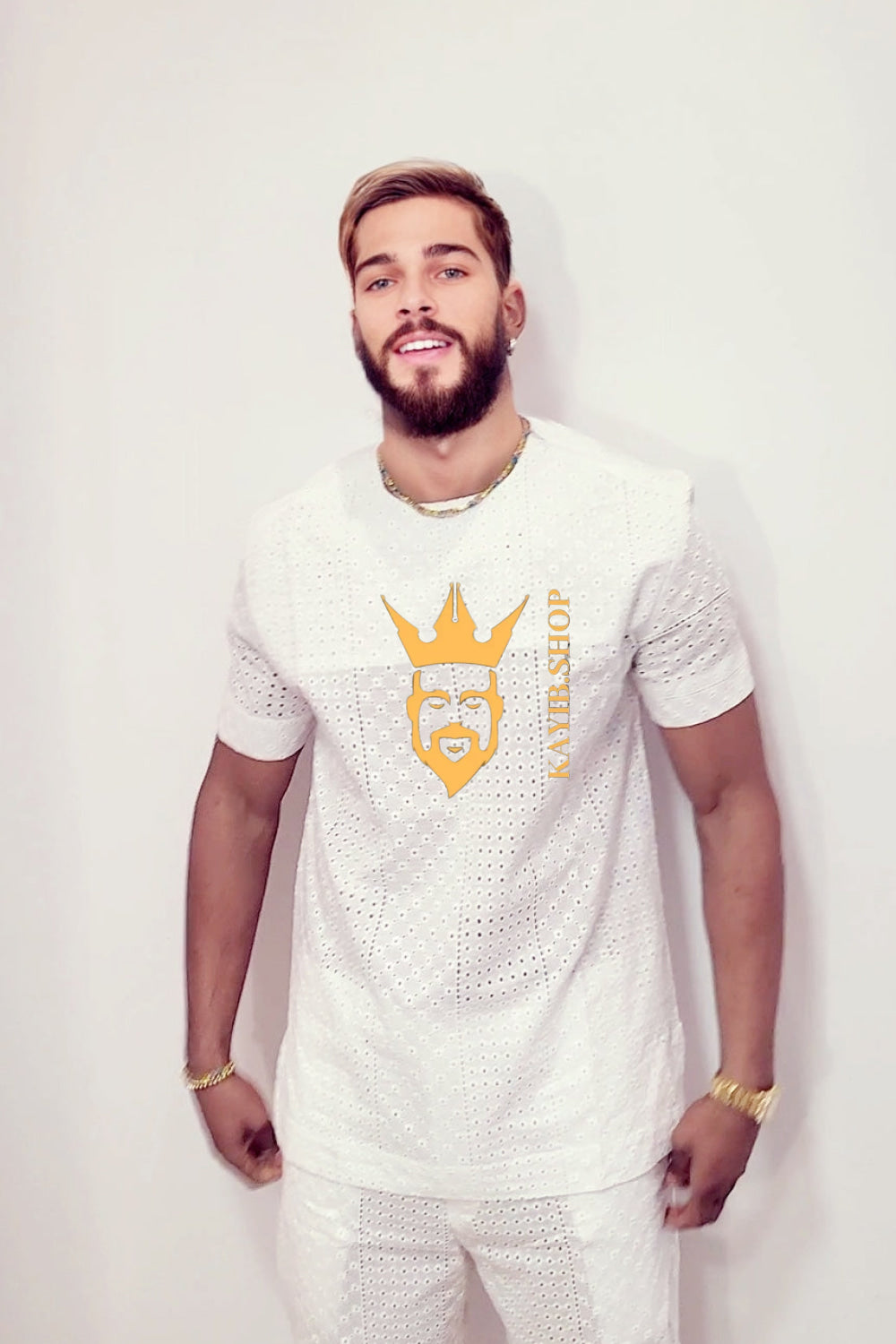 White Luxury Men's Lace Two-Piece Clothing: Sophisticated & Versatile Ensemble - kayibstrore