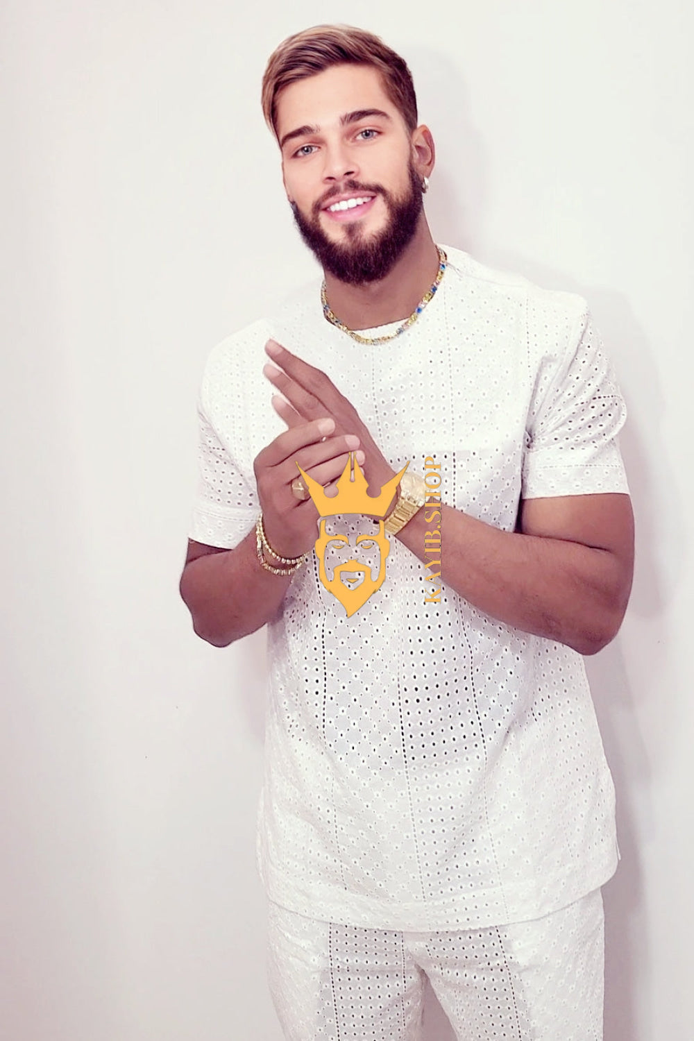 White Luxury Men's Lace Two-Piece Clothing: Sophisticated & Versatile Ensemble - kayibstrore