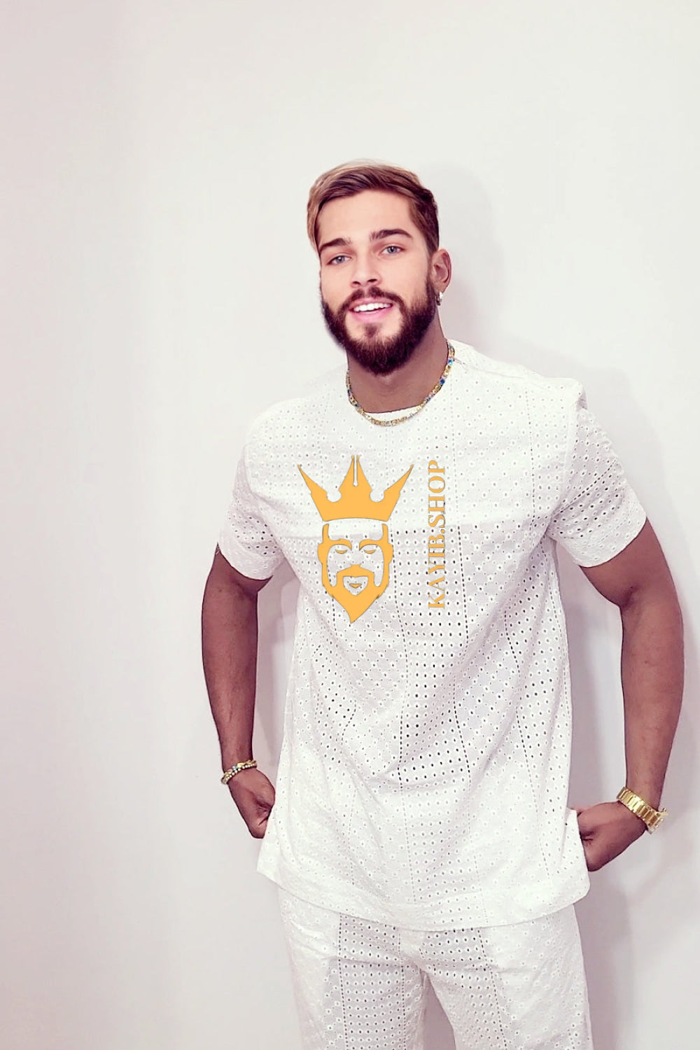White Luxury Men's Lace Two-Piece Clothing: Sophisticated & Versatile Ensemble - kayibstrore