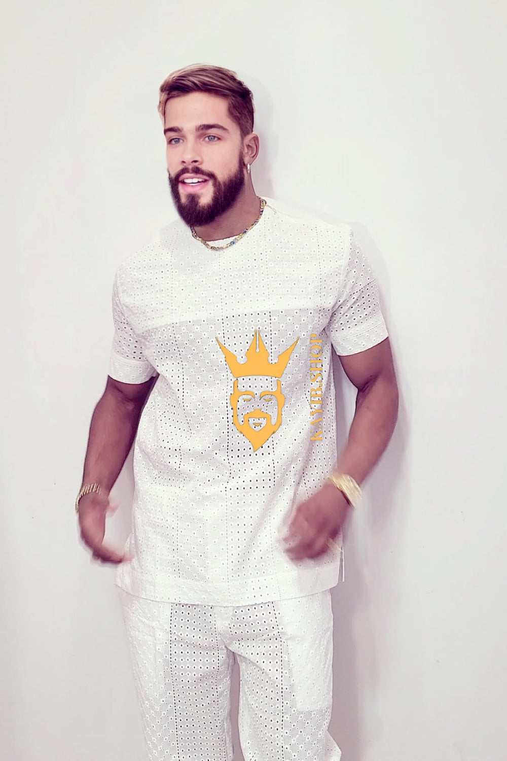 White Luxury Men's Lace Two-Piece Clothing: Sophisticated & Versatile Ensemble - kayibstrore