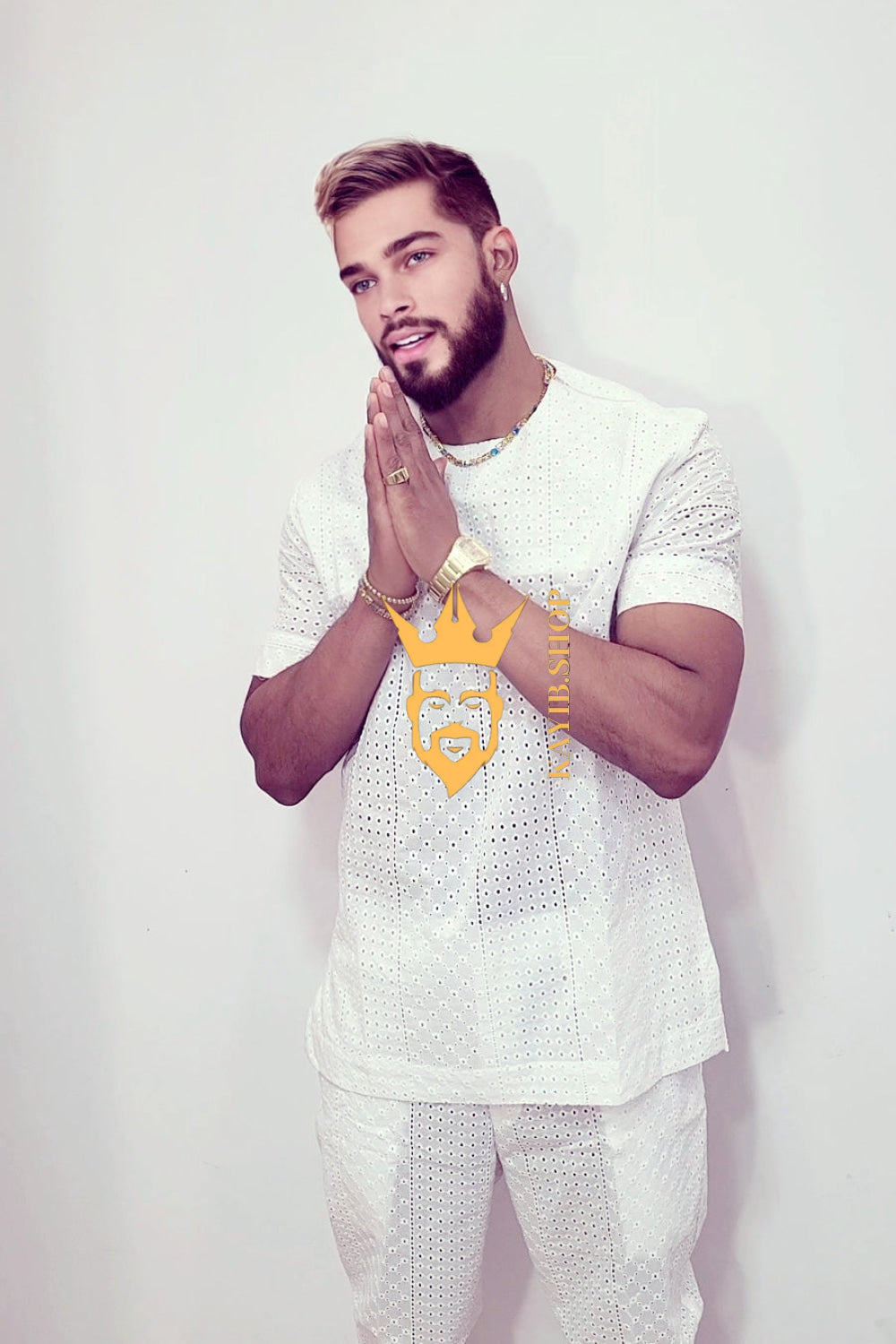 White Luxury Men's Lace Two-Piece Clothing: Sophisticated & Versatile Ensemble - kayibstrore