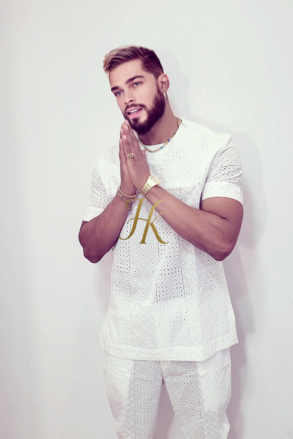 White Luxury Men's Lace Two-Piece Clothing: Sophisticated & Versatile Ensemble - kayibstrore