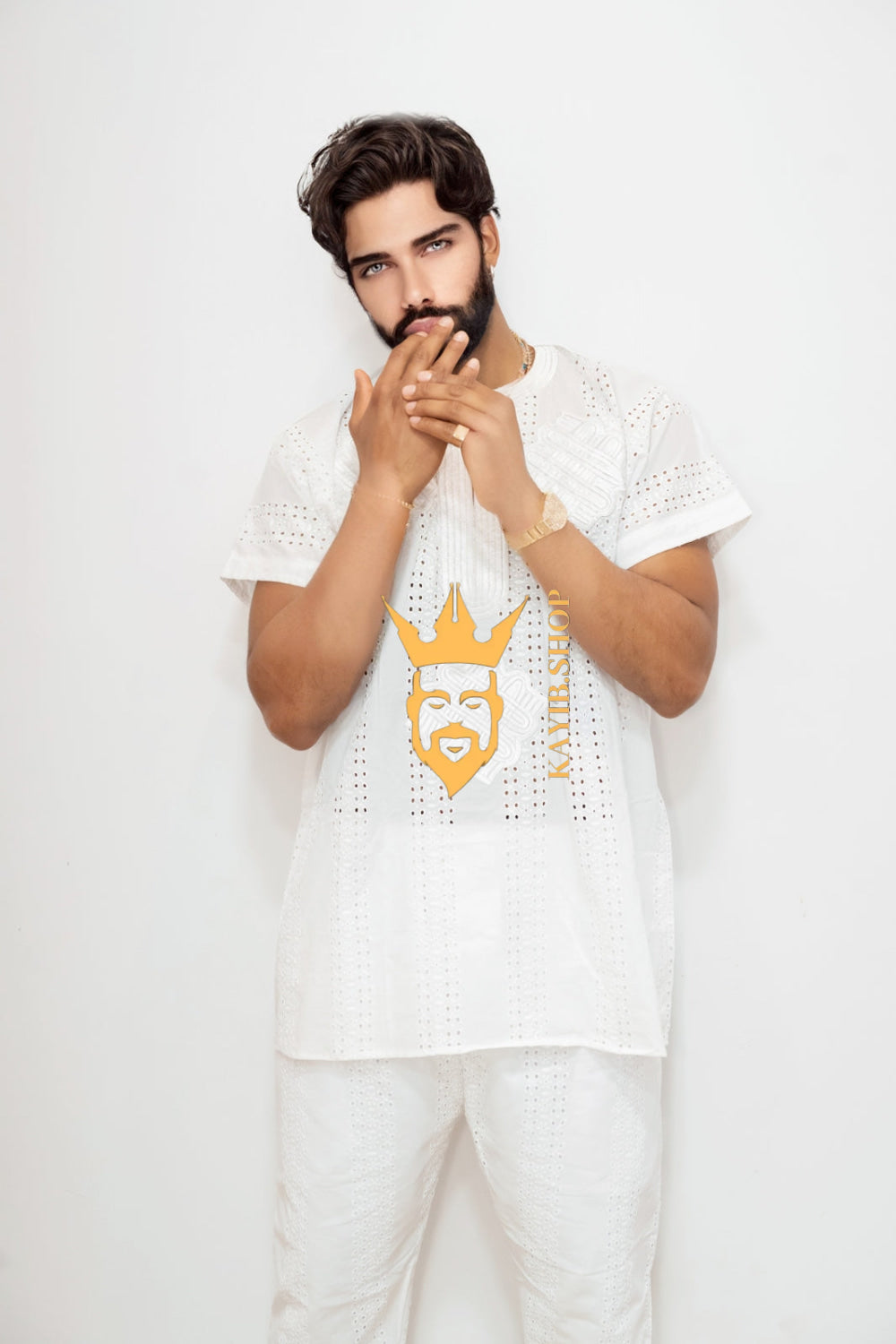 White Luxury Men's Lace Two-Piece Clothing: Sophisticated & Versatile Ensemble - kayibstrore