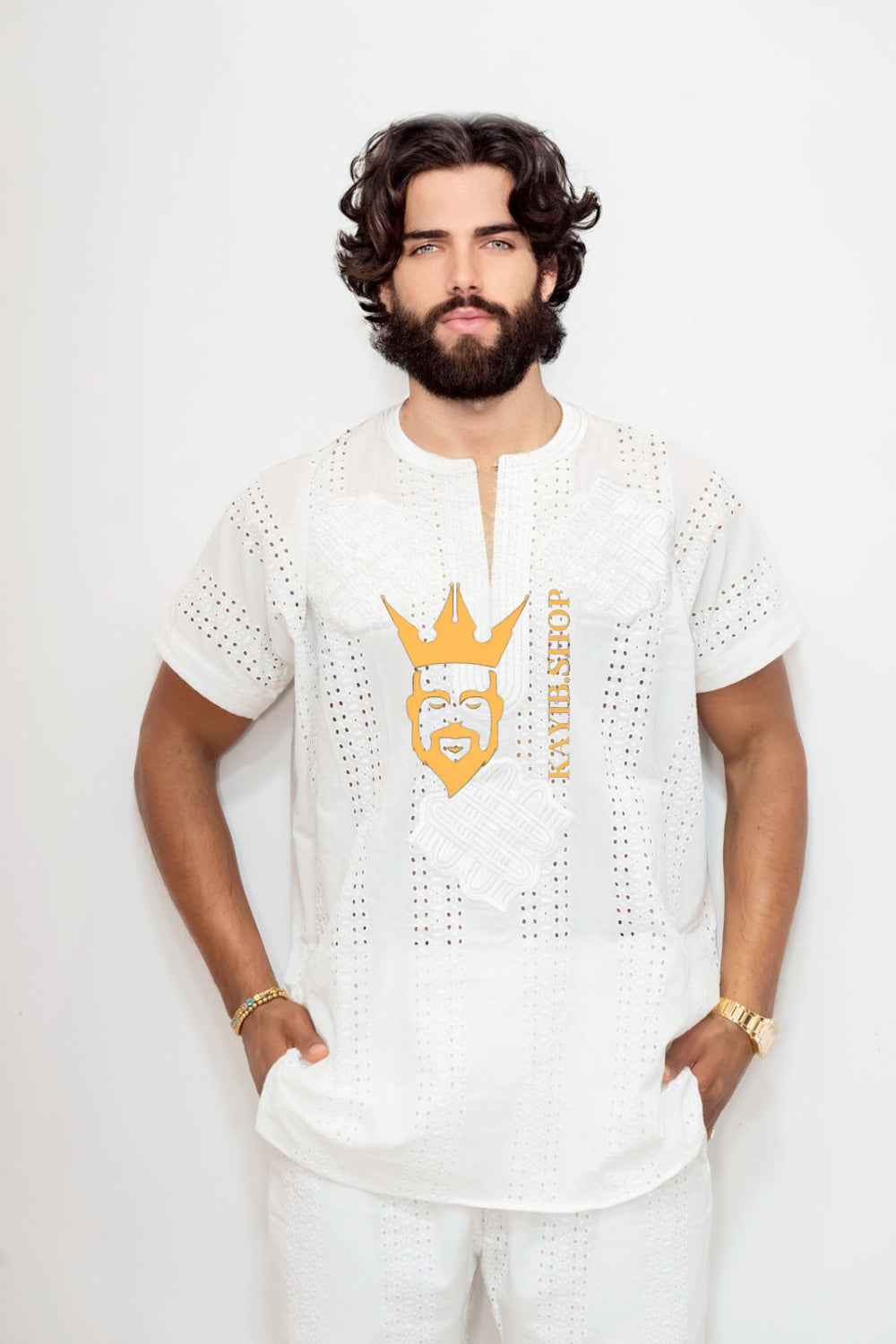White Luxury Men's Lace Two-Piece Clothing: Sophisticated & Versatile Ensemble - kayibstrore