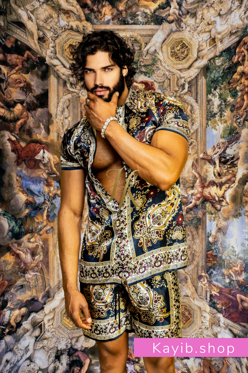 Luxury Boho Silk Shirt Set - Festival Outfit, Handmade Men's Fashion - kayibstrore