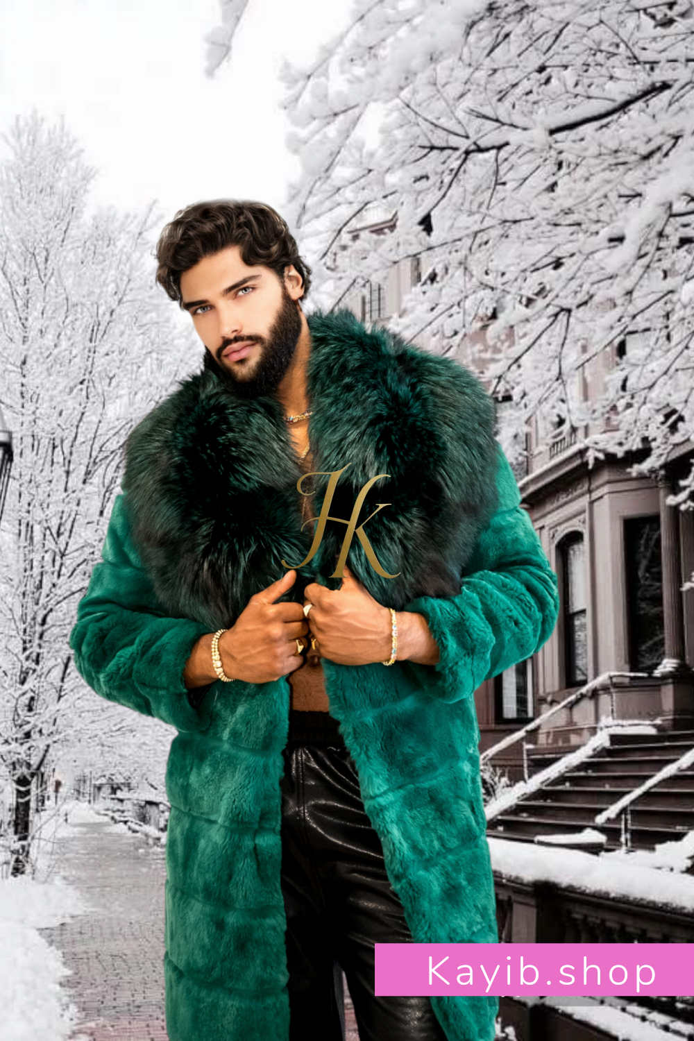 Handmade Luxury Winter Men's Rex Rabbit Fur Coat with Super Large Raccoon Collar - Premium Fashion coat - kayibstrore