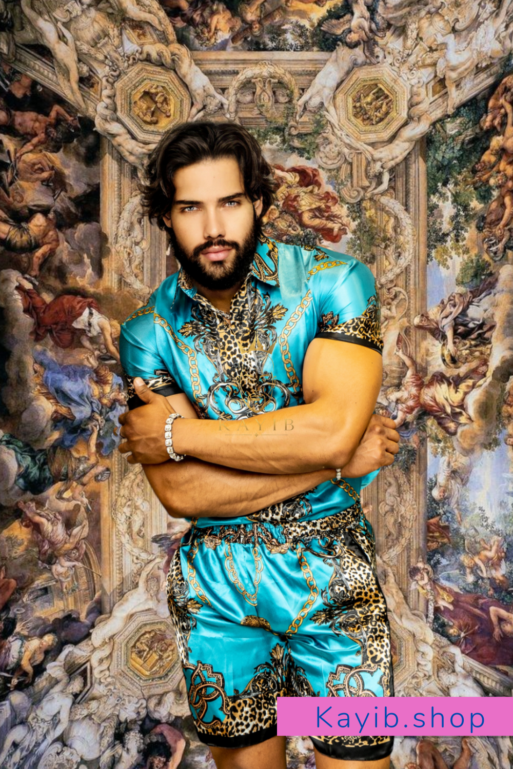Luxurious Barocco Print Set - The Ultimate Summer Silk Outfit for Men - kayibstrore