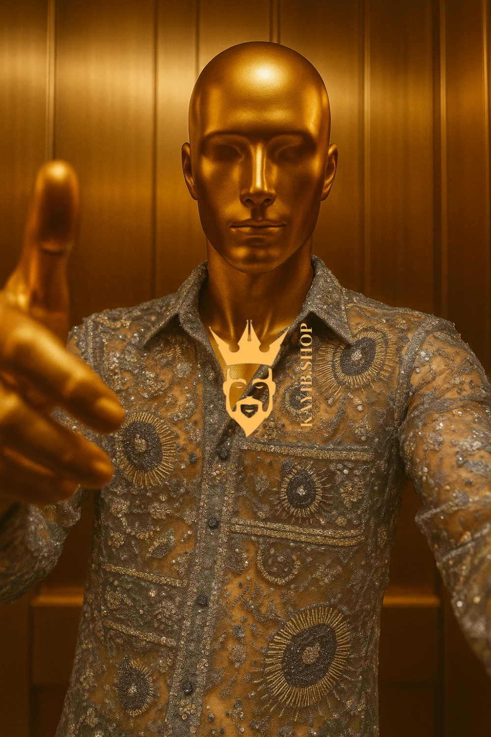Men’s Luxury Beaded Lace Set – French Tulle with Pearls & Sequins Shirt and Pants