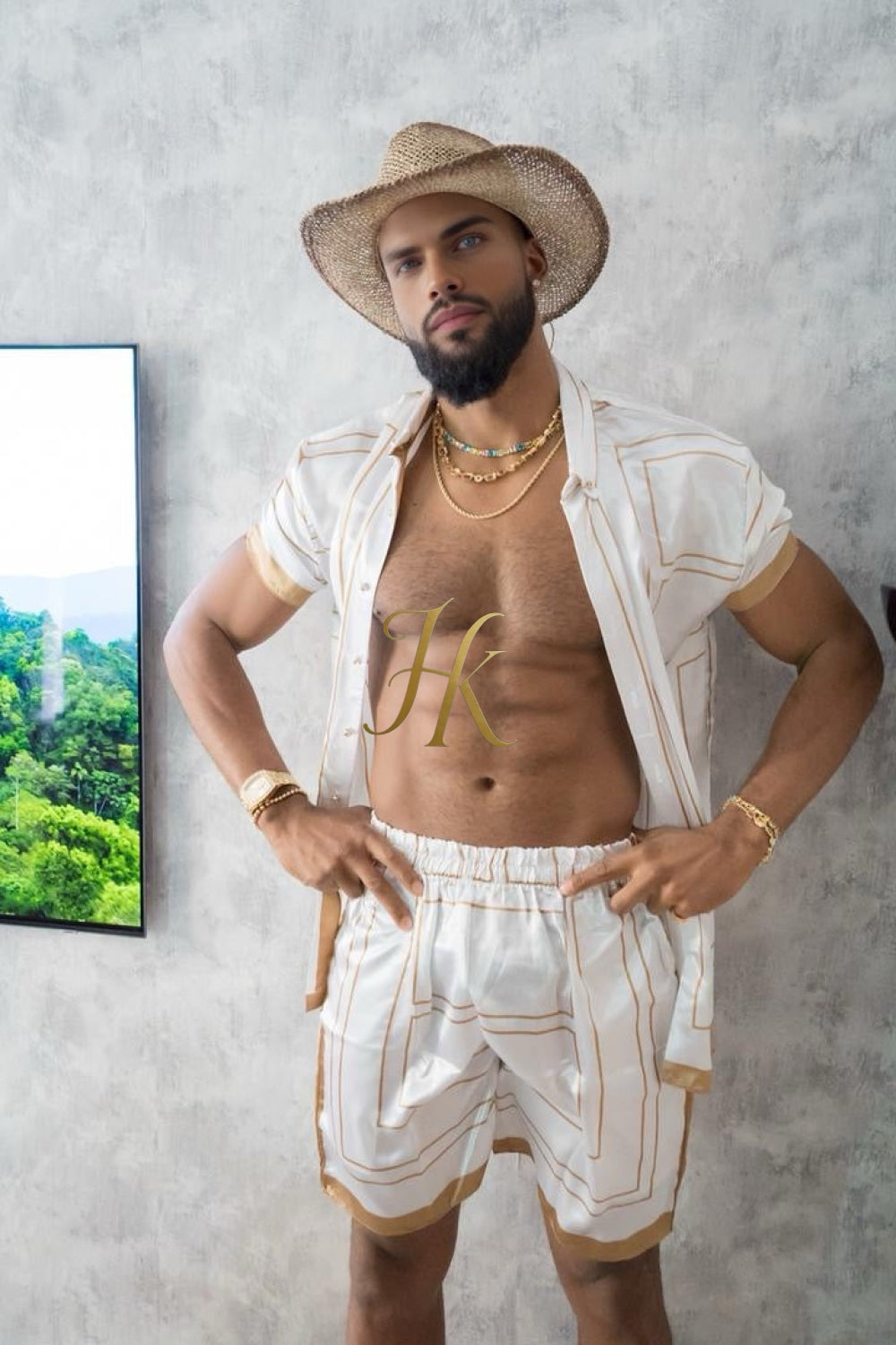 Luxury Boho Silk Shirt Set for Men - Festival Outfit, Handmade Men's Fashion - kayibstrore