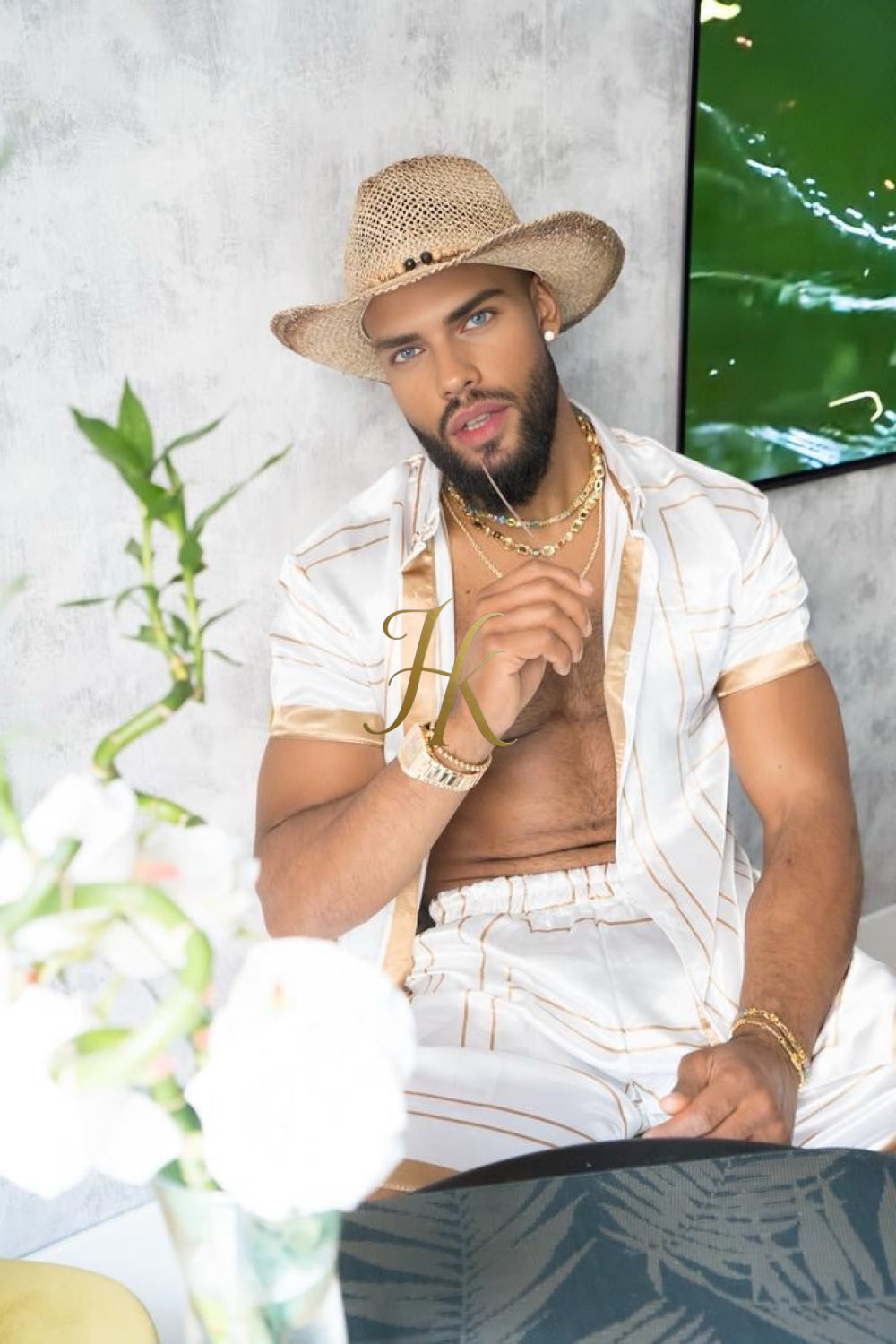 Luxury Boho Silk Shirt Set for Men - Festival Outfit, Handmade Men's Fashion - kayibstrore