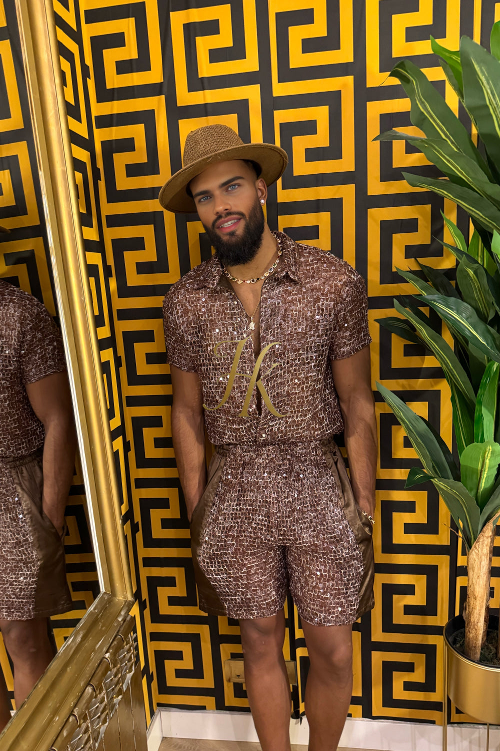 Velour Nights Mesh Shirt – Champagne Gold Elegance - kayibstrore