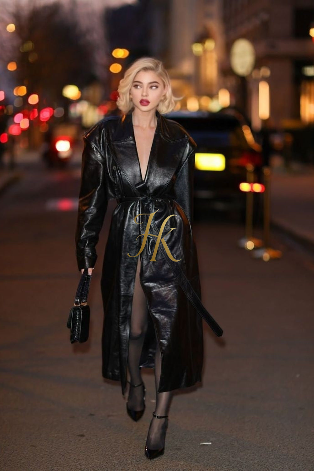 Autumn Elegance: Extra Long Oversized Black Faux Leather Trench Coat for Women - Trendsetting Fashion with Double-Breasted Style, Long Sleeves, and Cinch Belt - kayibstrore