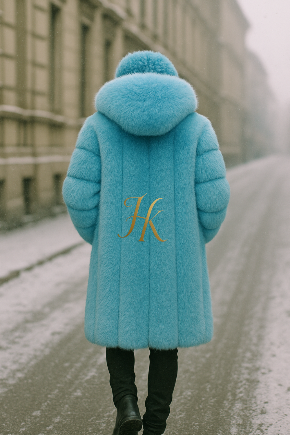 Men’s Light Blue Long Fox Fur Coat – Genuine Natural Fur Luxury Winter Outwear