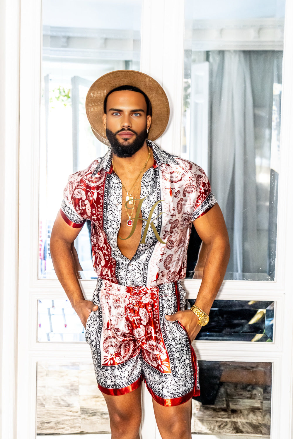 Luxury Boho Silk Shirt Set - Festival Outfit, Handmade Men's Fashion - kayibstrore