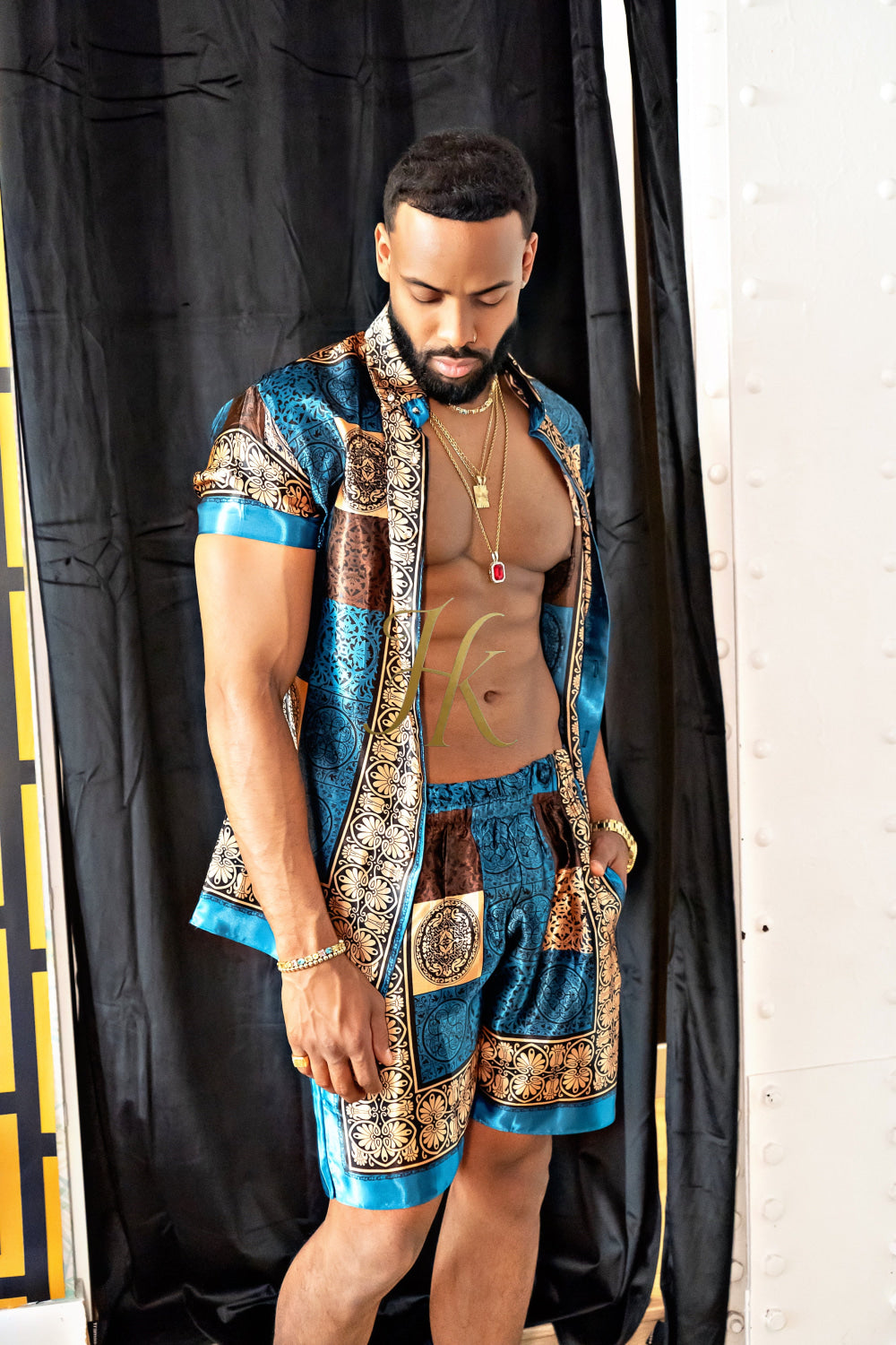 Luxury Boho Silk Shirt Set - Festival Outfit, Handmade Men's Fashion style - kayibstrore