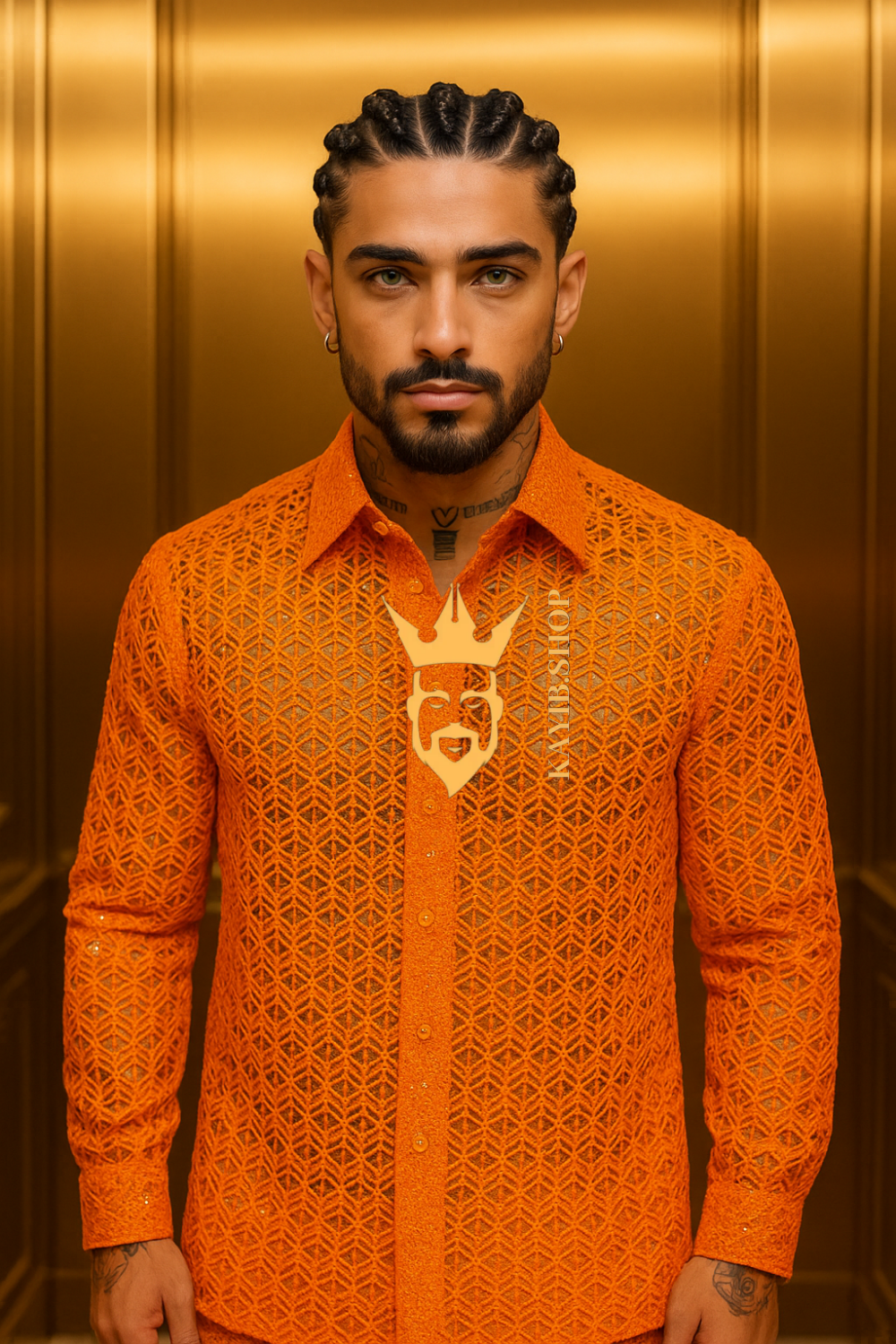 Men’s Luxury Lace Set – High-Quality Water-Soluble Sequin Embroidered Shirt & Pants