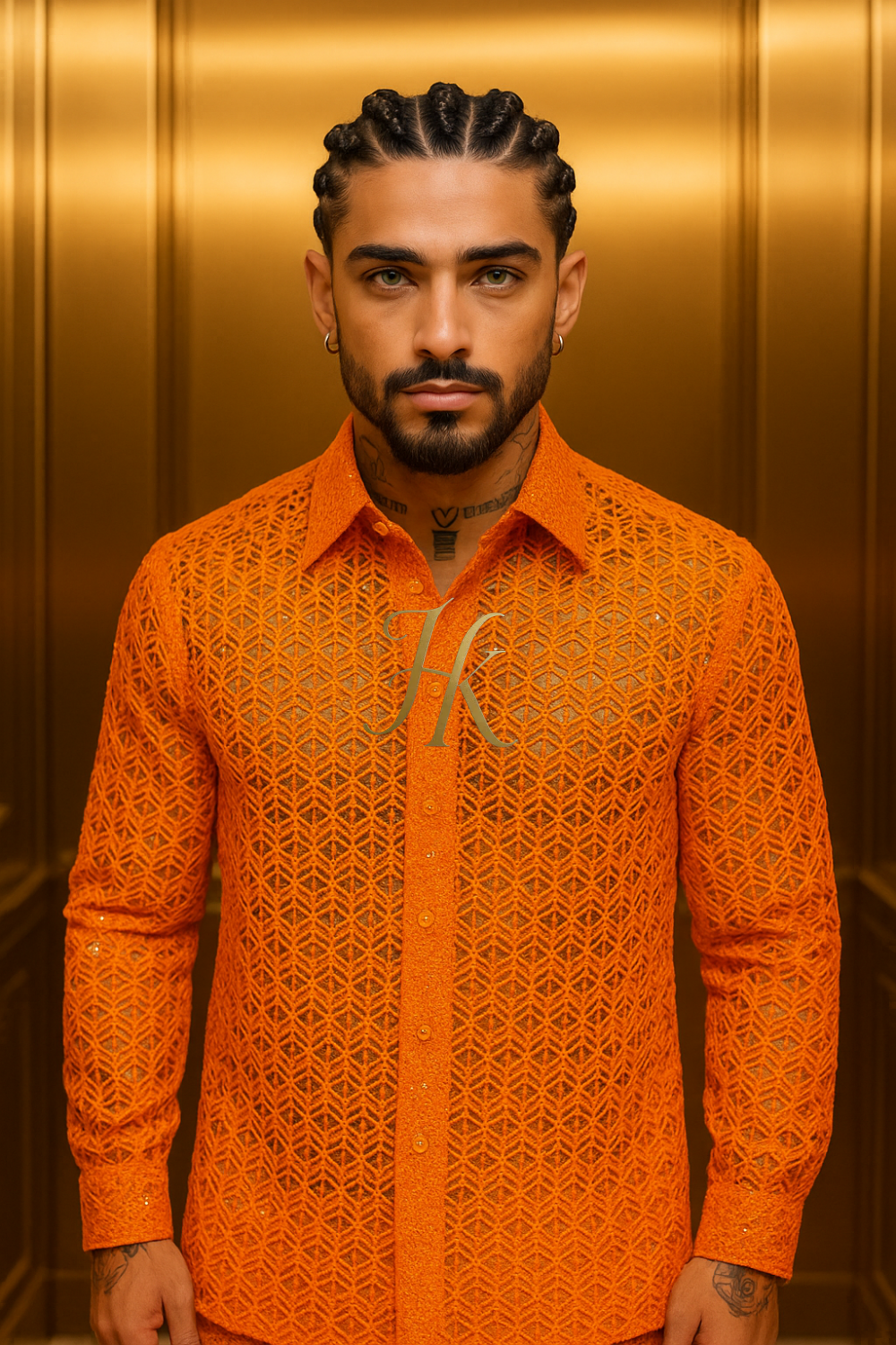 Men’s Luxury Lace Set – High-Quality Water-Soluble Sequin Embroidered Shirt & Pants