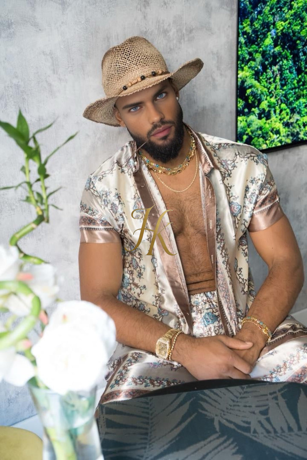 Luxury Boho Silk Shirt Set - Festival Outfit, Boho Handmade Men's Fashion - kayibstrore