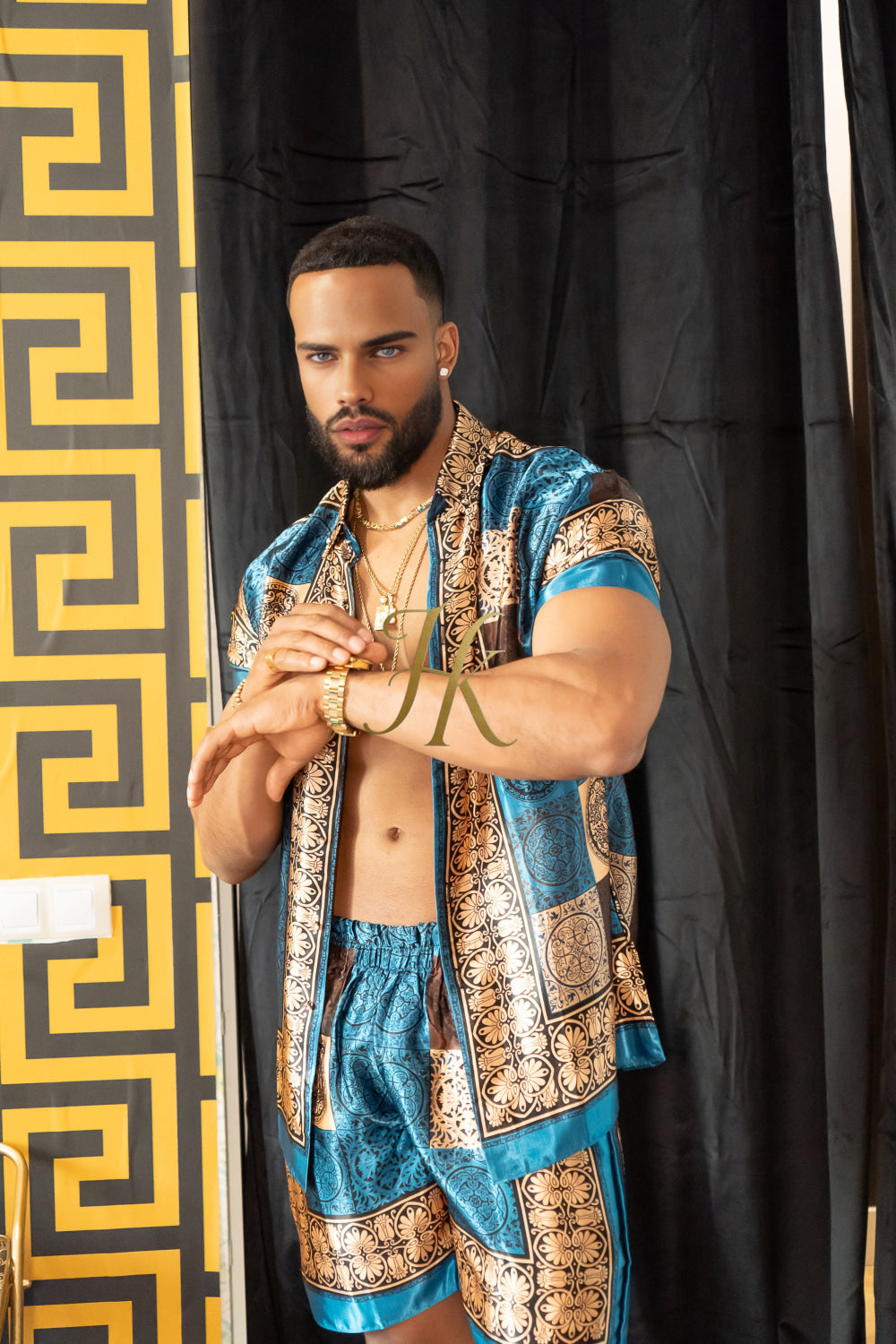 Luxury Boho Silk Shirt Set - Festival Outfit, Handmade Men's Fashion style - kayibstrore