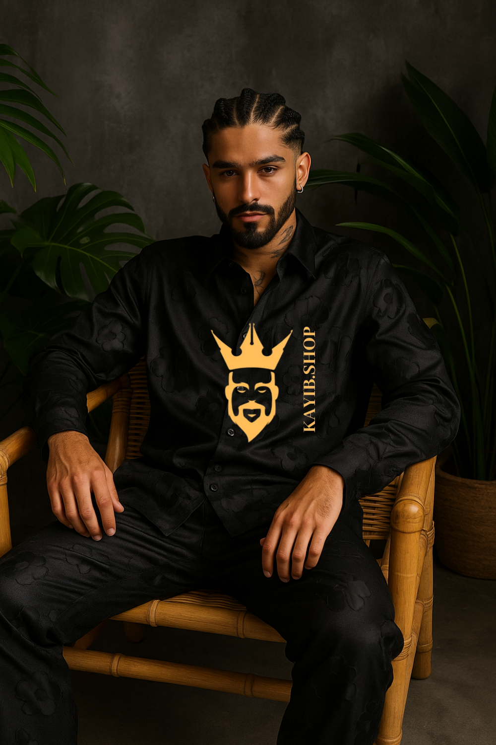 Men’s Jacquard Plaid Set – Luxury Textured Shirt & Pants Designer Outfit