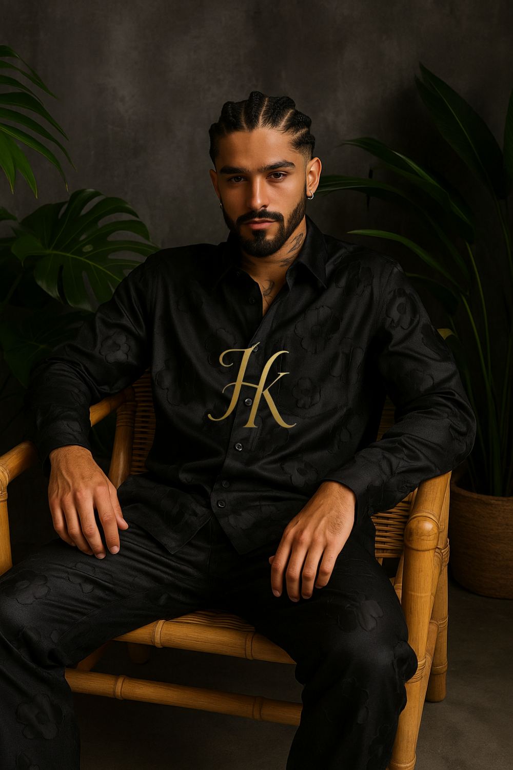 Men’s Jacquard Plaid Set – Luxury Textured Shirt & Pants Designer Outfit