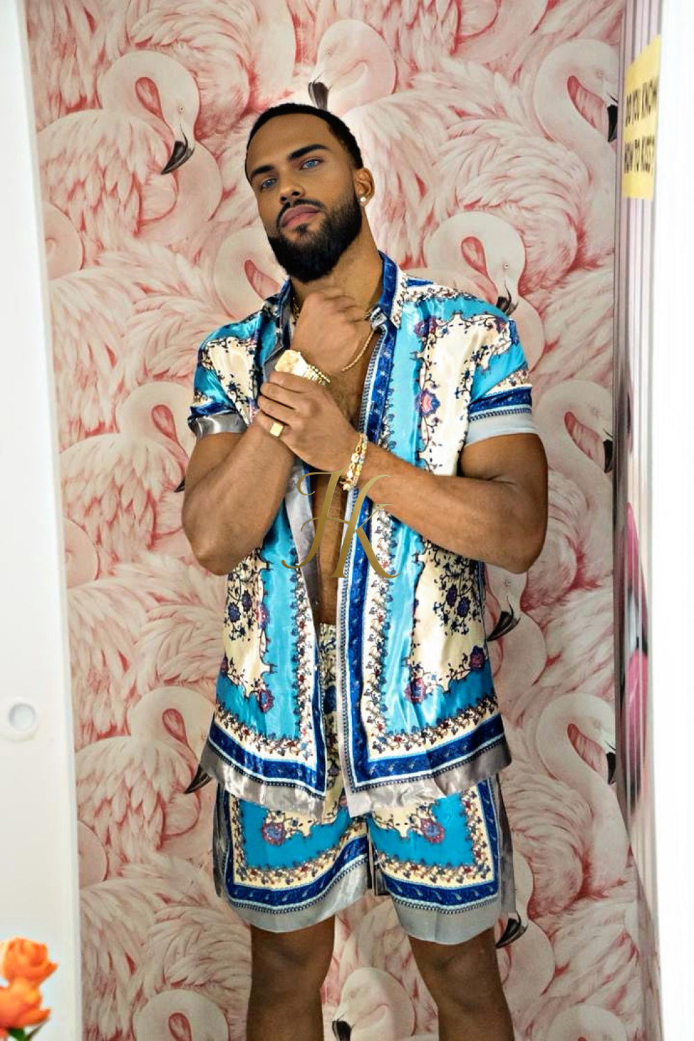 Luxury Boho Silk Shirt Set - Festival Outfit, Handmade Men's Fashion style for summer - kayibstrore