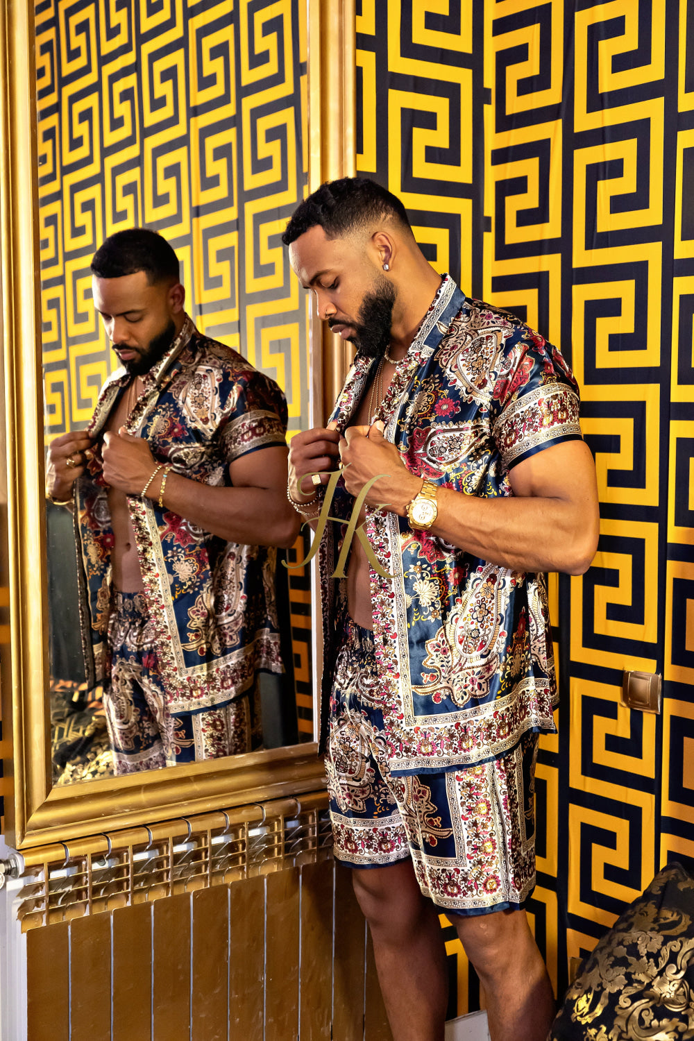 Luxurious Barocco Print Set - The Ultimate Summer Silk Outfit for Mens - kayibstrore