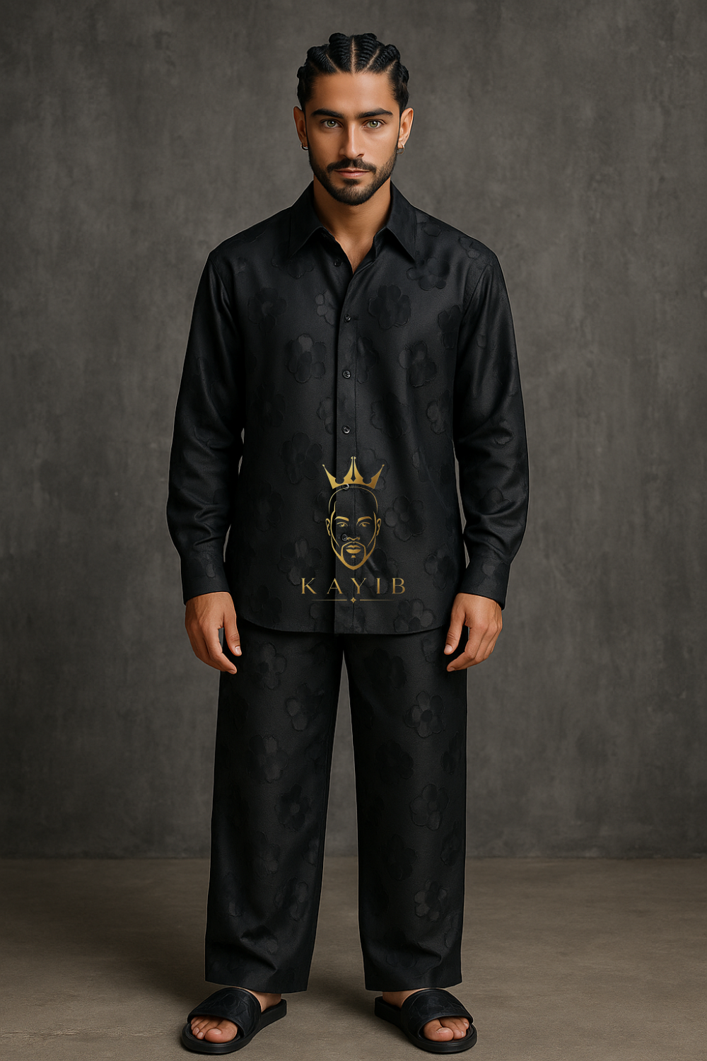 Men’s Jacquard Plaid Set – Luxury Textured Shirt & Pants Designer Outfit