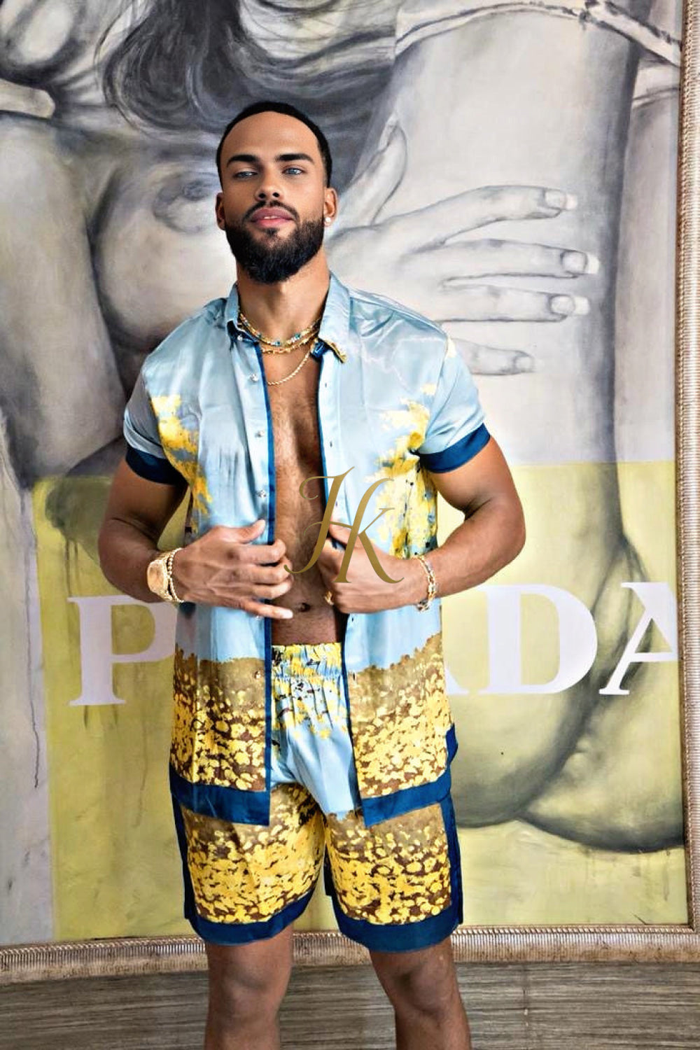 Luxury Boho Silk Shirt Set - Festival Outfit, Boho Handmade Men's Fashion - kayibstrore