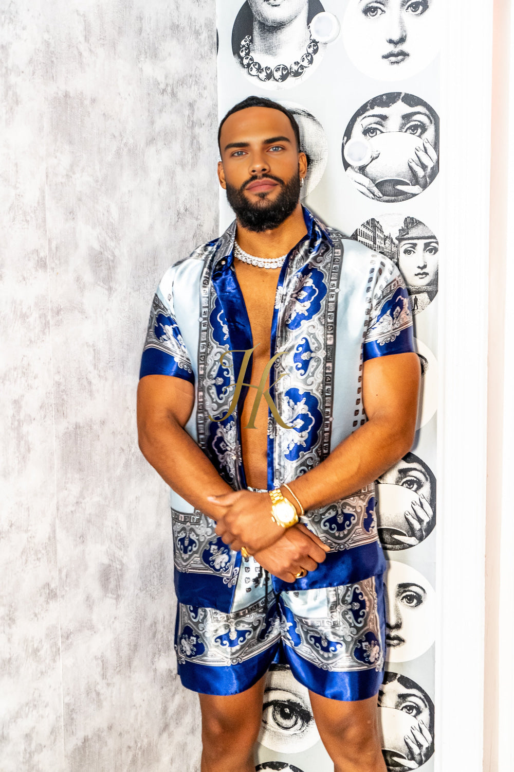 Luxury Boho Silk Shirt Set - Festival Outfit, Handmade Men's Fashion style for summer - kayibstrore