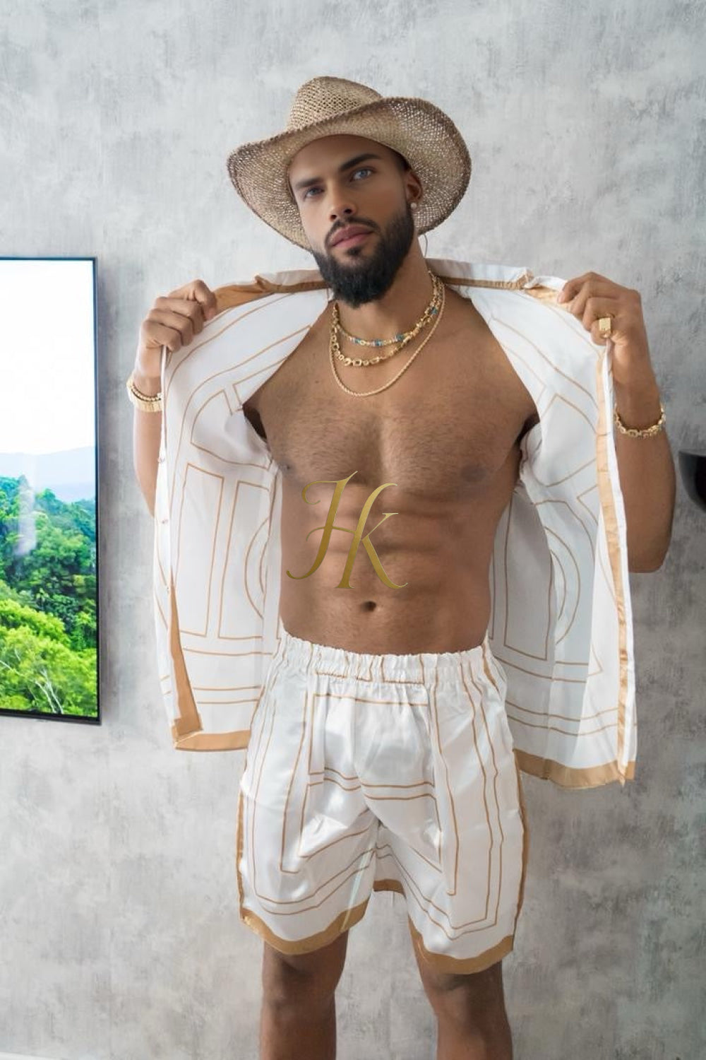 Luxury Boho Silk Shirt Set for Men - Festival Outfit, Handmade Men's Fashion - kayibstrore