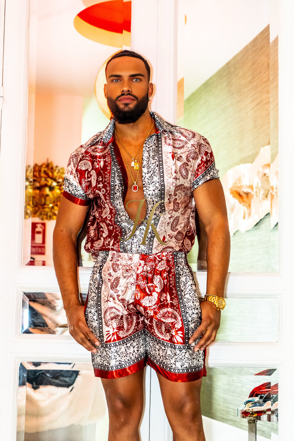 Luxury Boho Silk Shirt Set - Festival Outfit, Handmade Men's Fashion - kayibstrore