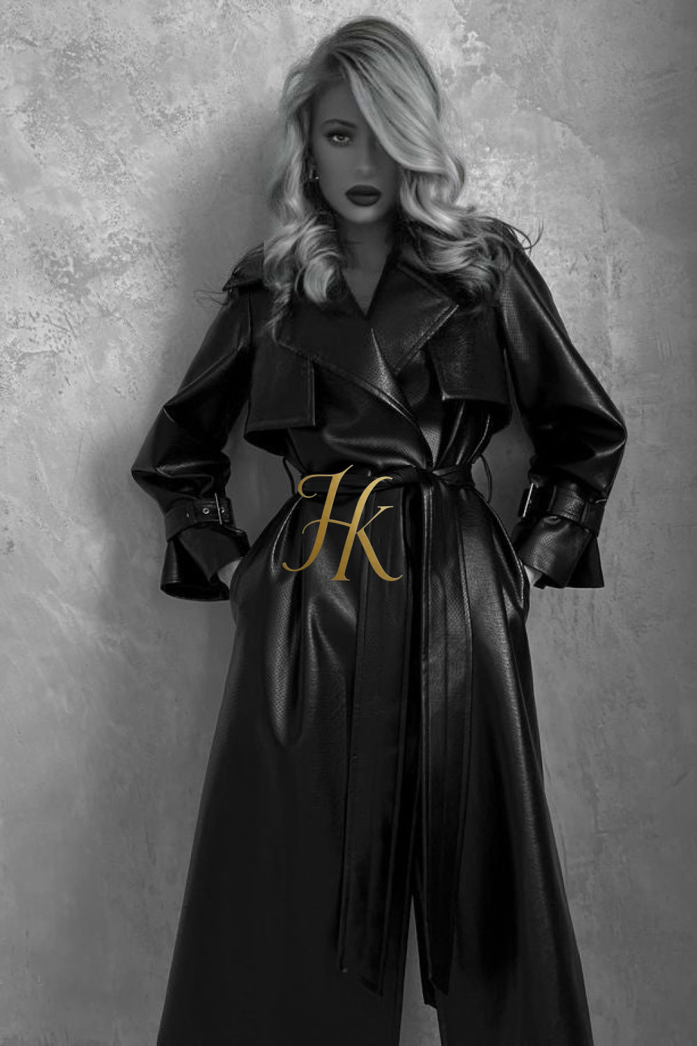 Autumn Elegance: Extra Long Oversized Black Faux Leather Trench Coat for Women - Trendsetting Fashion with Double-Breasted Style, Long Sleeves, and Cinch Belt - kayibstrore