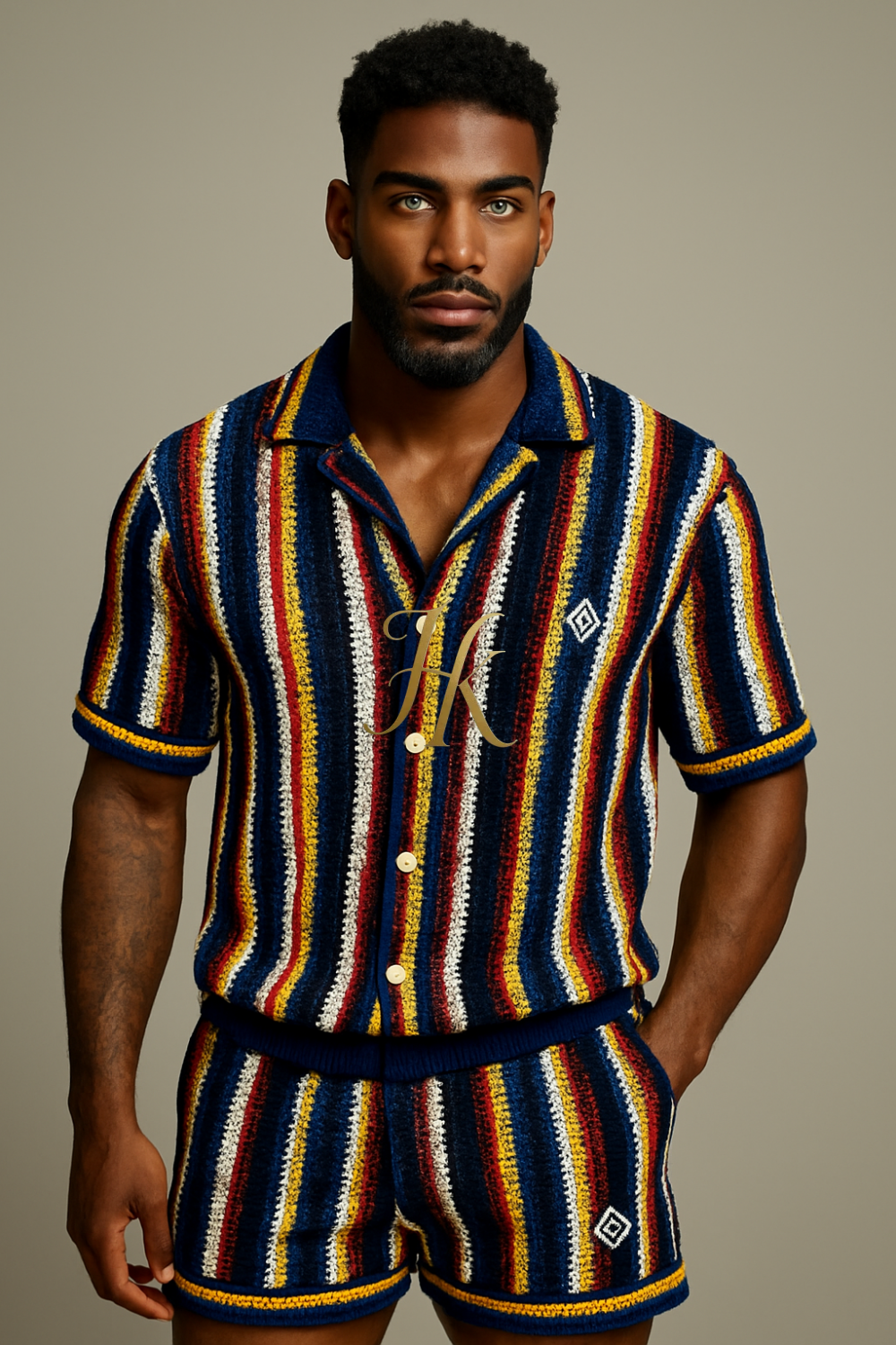 Premium Trendy Knitted Wool Shirt with Wave Pattern & Collar set 2pcs