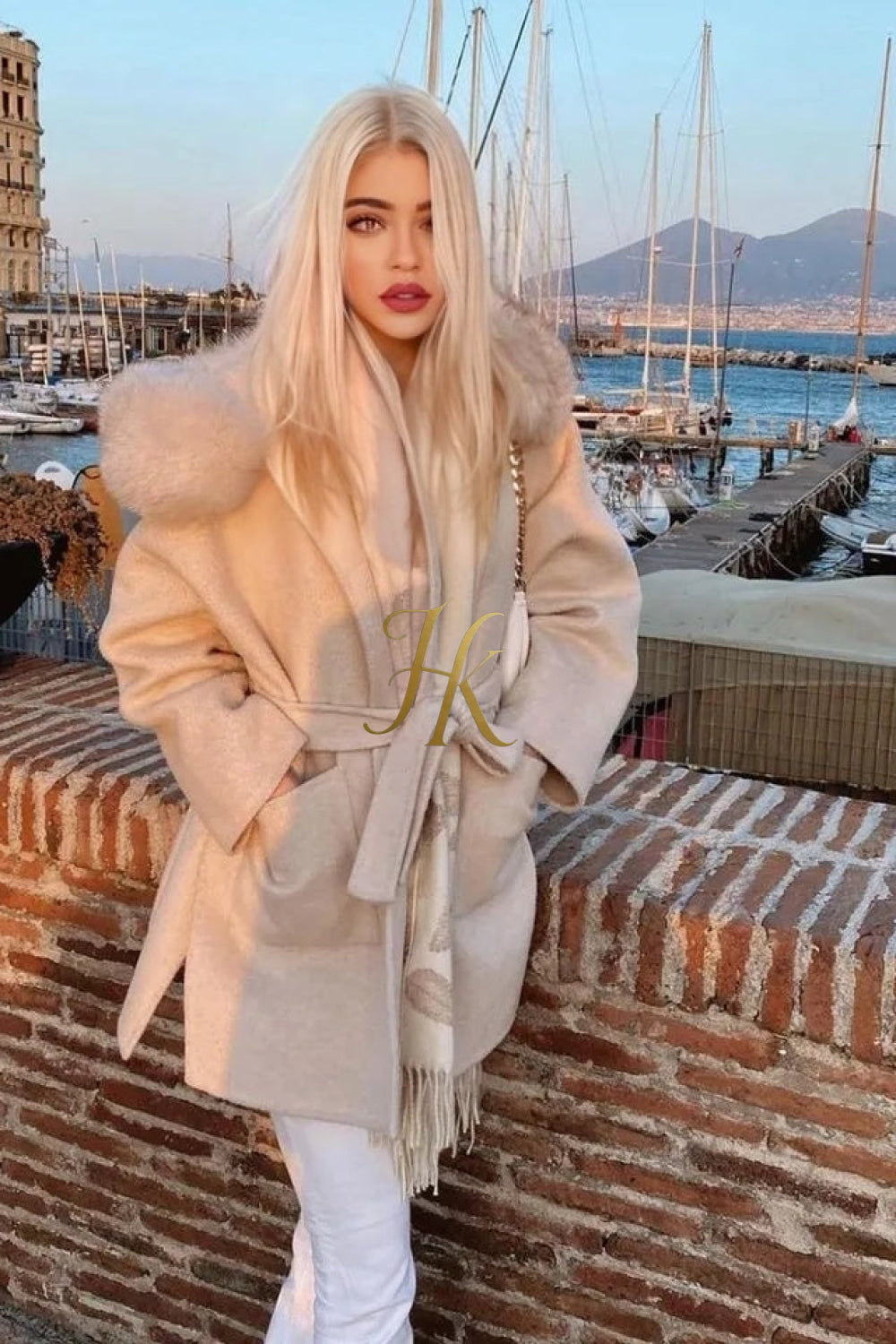 Teddy genuine wool sheepskin Luxury Coat with fox fur collar- Stay Warm and Stylish in this Ethically Produced Fur Coat - kayibstrore
