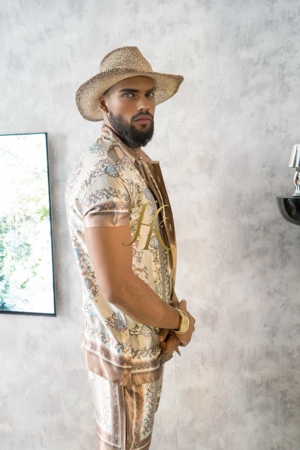 Luxury Boho Silk Shirt Set - Festival Outfit, Boho Handmade Men's Fashion - kayibstrore