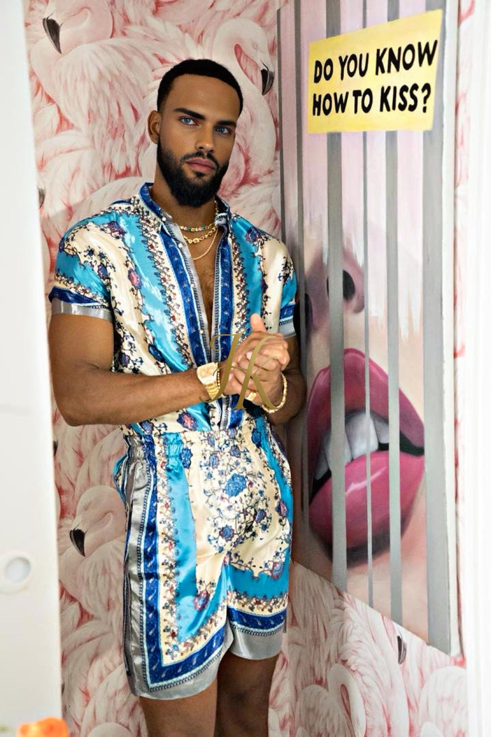 Luxury Boho Silk Shirt Set - Festival Outfit, Handmade Men's Fashion style for summer - kayibstrore