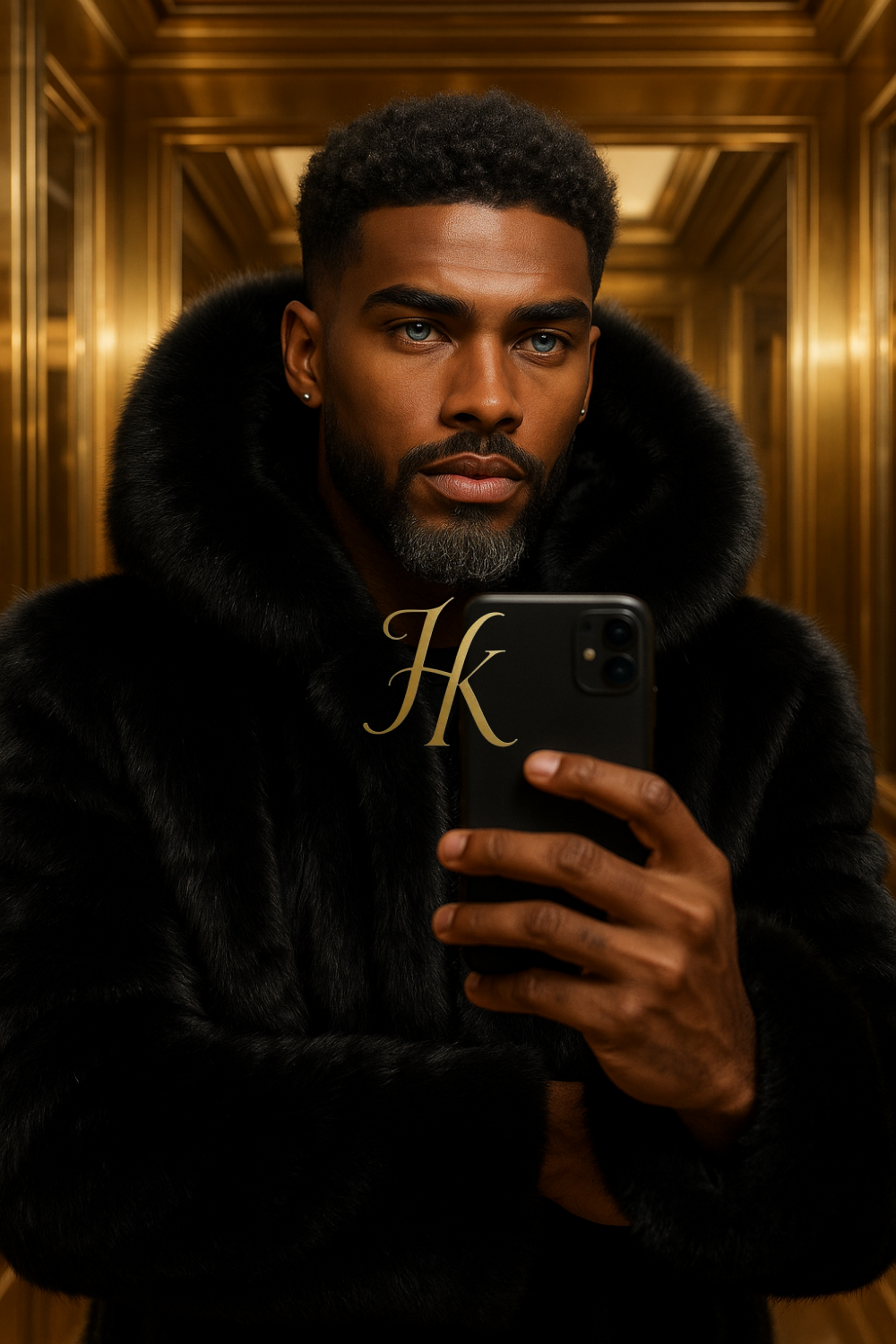 Luxury Men’s Black Fox Fur Hooded Coat – Winter Warm Jacket Outerwear