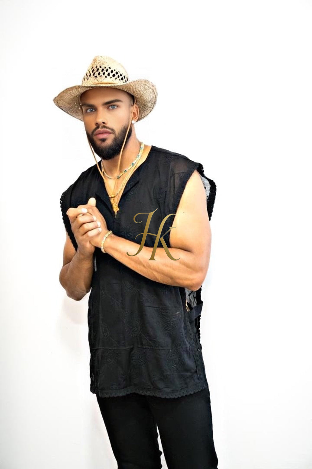 Handmade men's sleeveless tank top, Earthy Top Shirt, Tribal Jungle Natural Savage Neck Festival Rave hippie top - kayibstrore