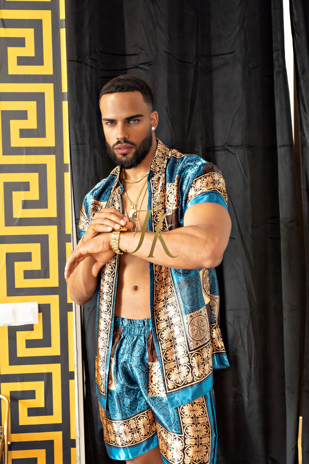 Luxury Boho Silk Shirt Set - Festival Outfit, Handmade Men's Fashion style - kayibstrore