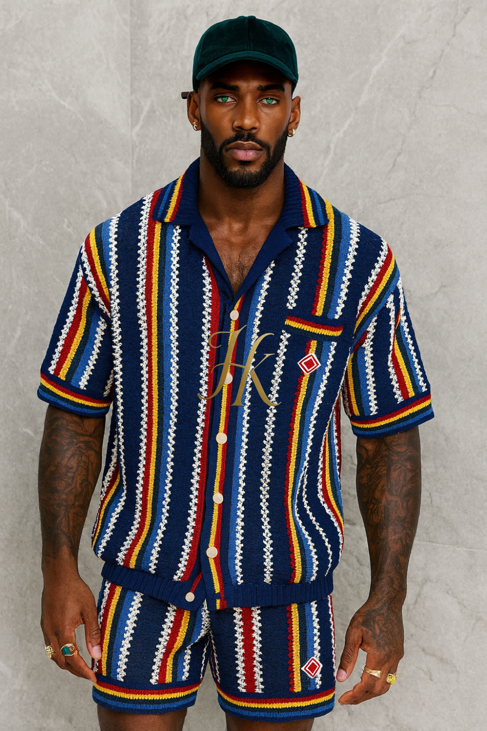 Premium Trendy Knitted Wool Shirt with Wave Pattern & Collar set 2pcs