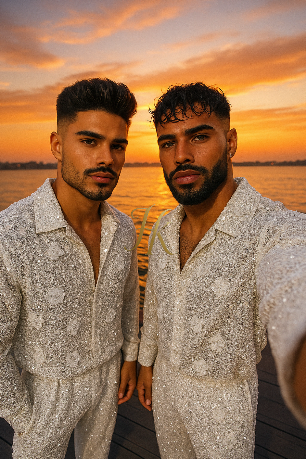 Men’s Luxury French Embroidered Lace Set – Handmade Pearls & Sequins Tulle Shirt and Pants