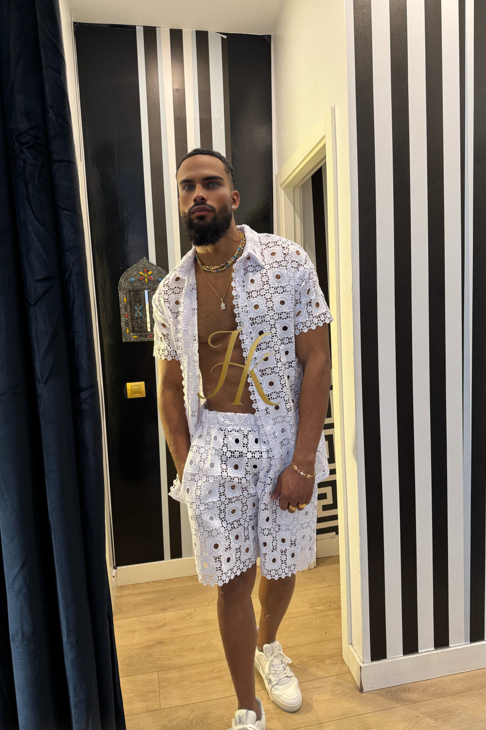 Premium Men’s Lace Set – Mesh Embroidered Shirt & Pant Ensemble - kayibstrore