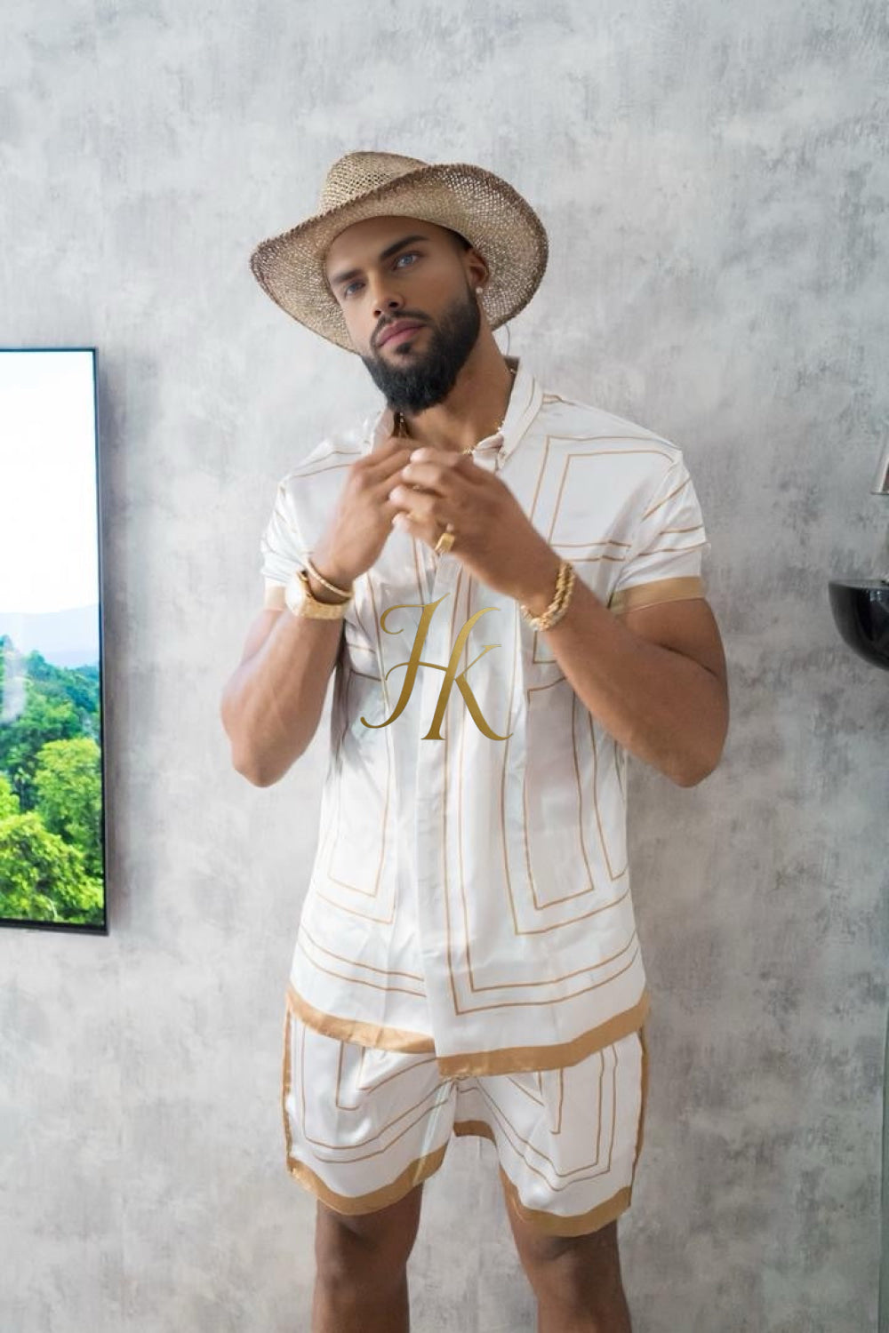 Luxury Boho Silk Shirt Set for Men - Festival Outfit, Handmade Men's Fashion - kayibstrore