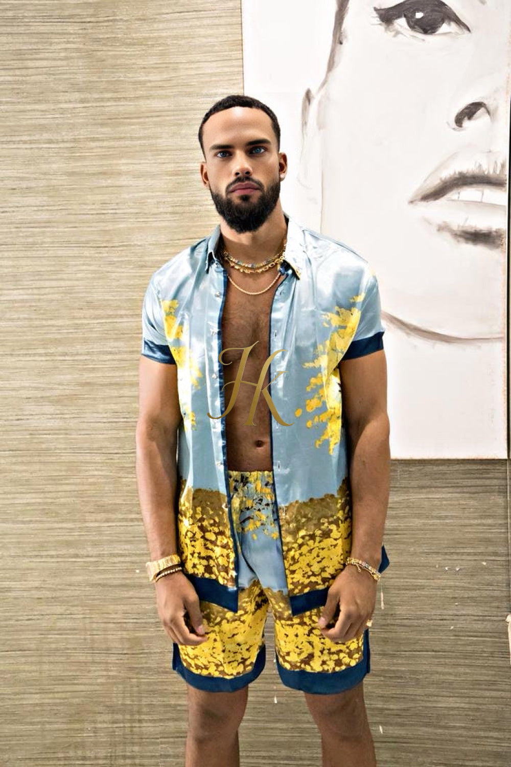 Luxury Boho Silk Shirt Set - Festival Outfit, Boho Handmade Men's Fashion - kayibstrore