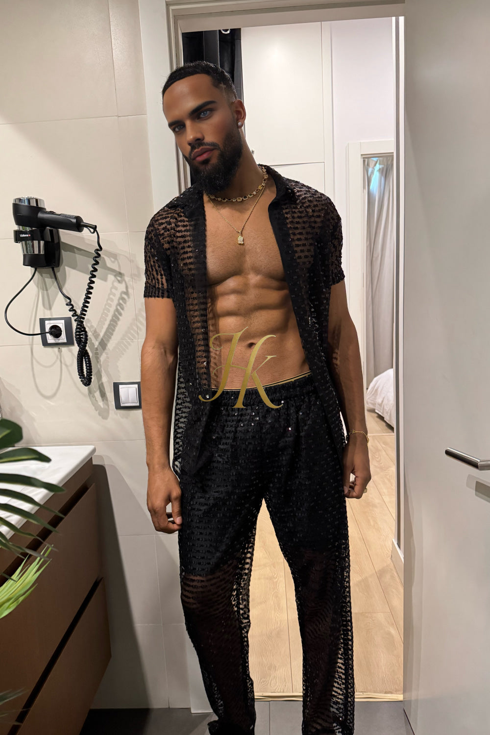 🖤 Royal Mesh Embroidered Shirt – Luxury Handcrafted Elegance - kayibstrore