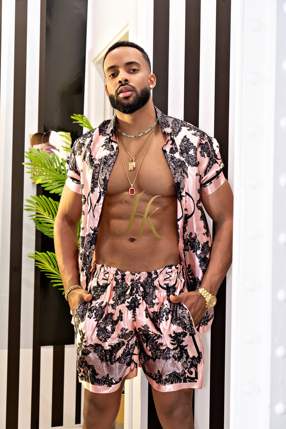 Luxury Boho Silk Shirt Set - Festival Outfit, Handmade Men's style fashion - kayibstrore
