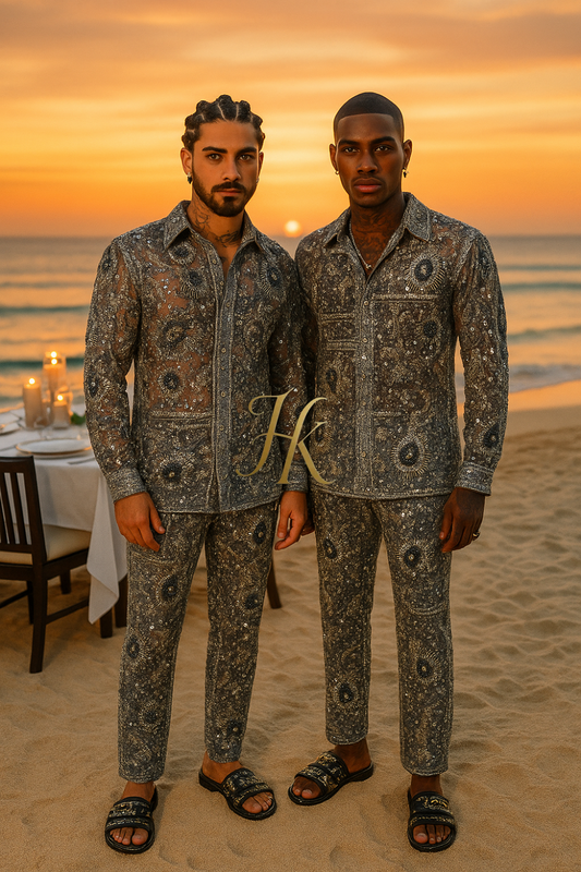 Conjunto de vestido de seda de lujo para hombre rojo