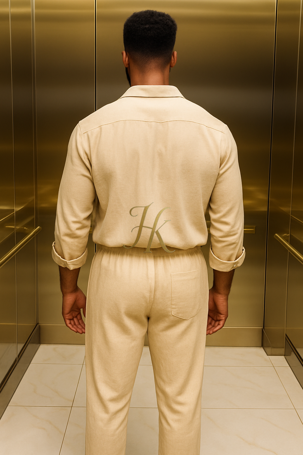 Vintage men’s Cotton Linen Two-Piece Suit – Plus Size Loose Fit Trousers & Skirt Set