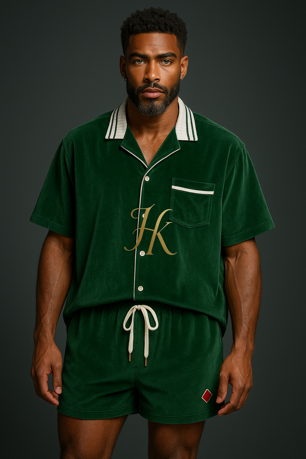 Men’s Velvet Shirt & Shorts Set with Turn-Down Collar